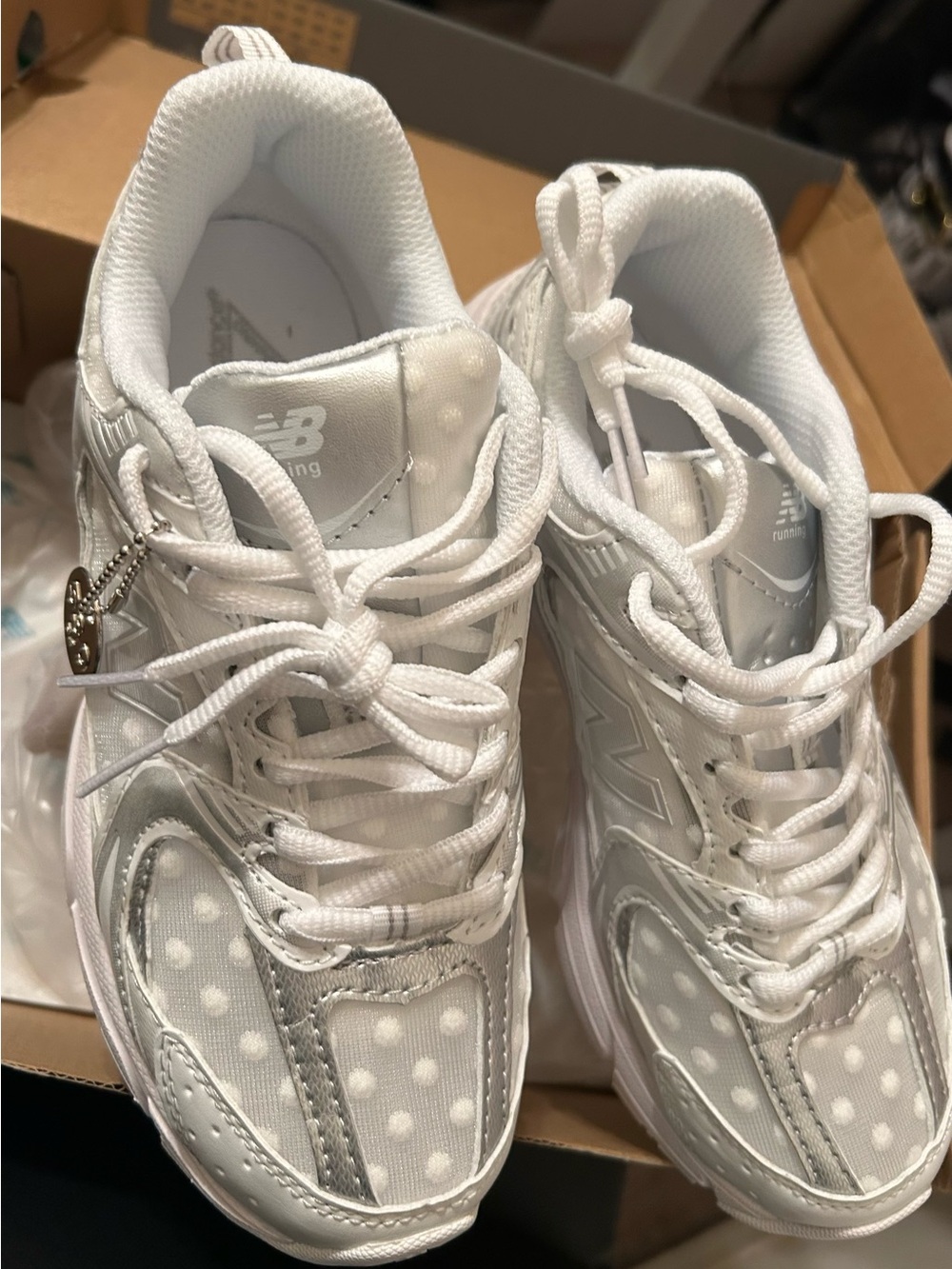 New Balance Women's Kid’s Men’s White Polka Dot Athletic Sneakers
